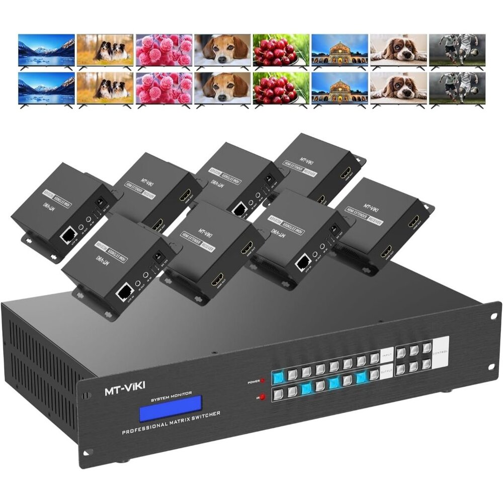 MT-VIKI 8x8 HDMI Matrix Extender 8 in 24 Out 4K@60Hz CAT6 w/ 8 POC Receivers RS2